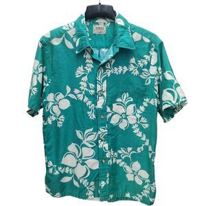 HRH His Royal Highness Hawaiian Shirt Mens Large Green White Floral Casual VTG